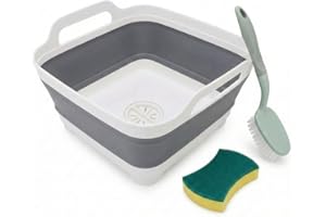 Leak-Proof Collapsible Wash Basin Kit with Brush & Sponge - Heat Resistant Portable Sink - 9L Foldable Dish Tub for Camping A