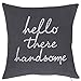 EURASIA DECOR Set of 2 Pcs Hello Handsome Good Morning Gorgeous Embroidered Square Accent Throw Pillow Cover - Gift for Wedding, Couple, Anniversary, Bedroom Decor - 18x18 Inches, Dark Grey
