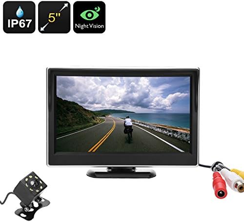 Rearview Backup Parking Camera Kit - 1/4 Inch Color CMOS, IP67 Camera, 5 Inch Display, Nigh Vision, 120 Degree Lens
