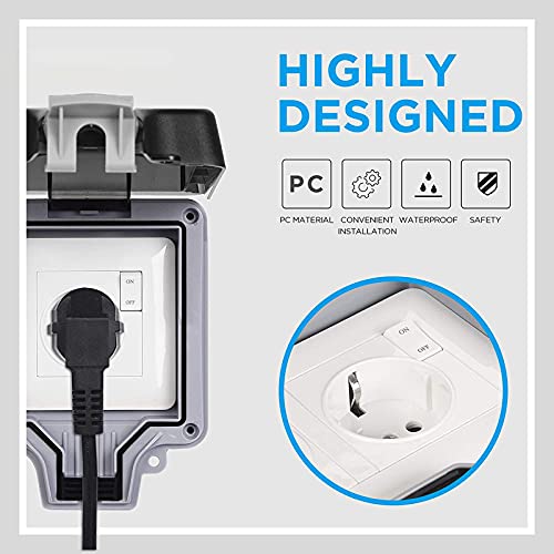 Colorful Außensteckdose Steckdose, IP66 Wasserdicht Wetterfest Schutzkontakt Wandsteckdose Hochleistungs Schalt External… – Bild 5