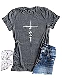 Enmeng Womens Causal Faith Printed T-Shirt Christian Graphic Tees (M, Grey)