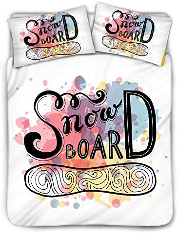 UFDIS Sports Collection Snowboard Pattern Bedding Duvet Cover Set with Pillowcases Comfy Hypoallergenic Soft Warm Machine Washable Antibacterial Beige Lining - Double