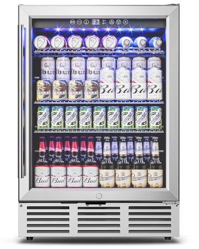 Feelfunn 24 Inch Beverage Refrigerator Under Counter,180 Cans,Silver
