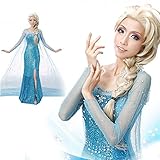 Frozen Snow Queen Elsa Adult Gem Jewel Costume Cosplay Dress with Gloves Size M