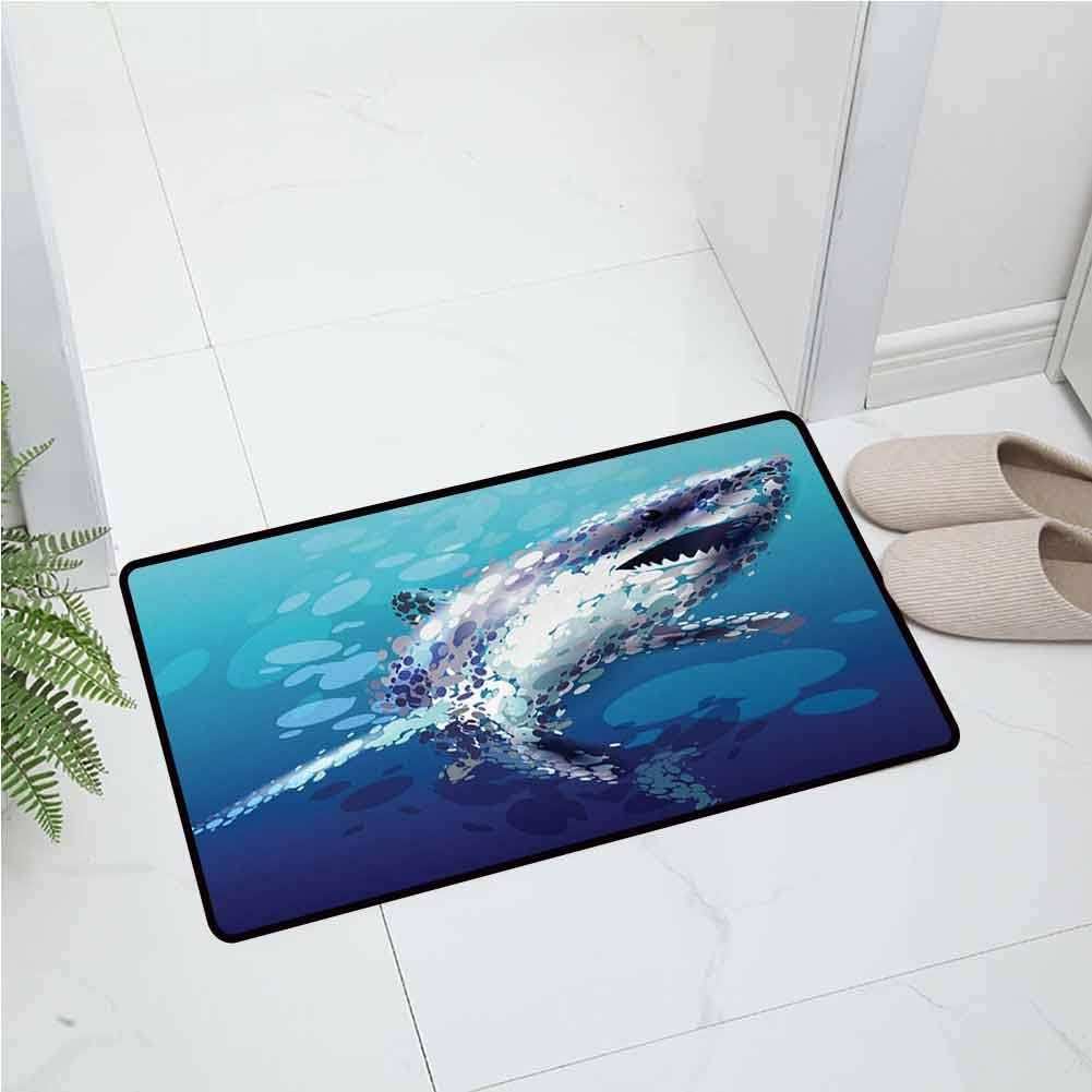 Anmaseven Shark Super Soft and Cozy High Washable Carpet Digital Made Psychedelic Shark Figure with Droplets Scary Atlantic Beast Abstract Art 30x48 Inch