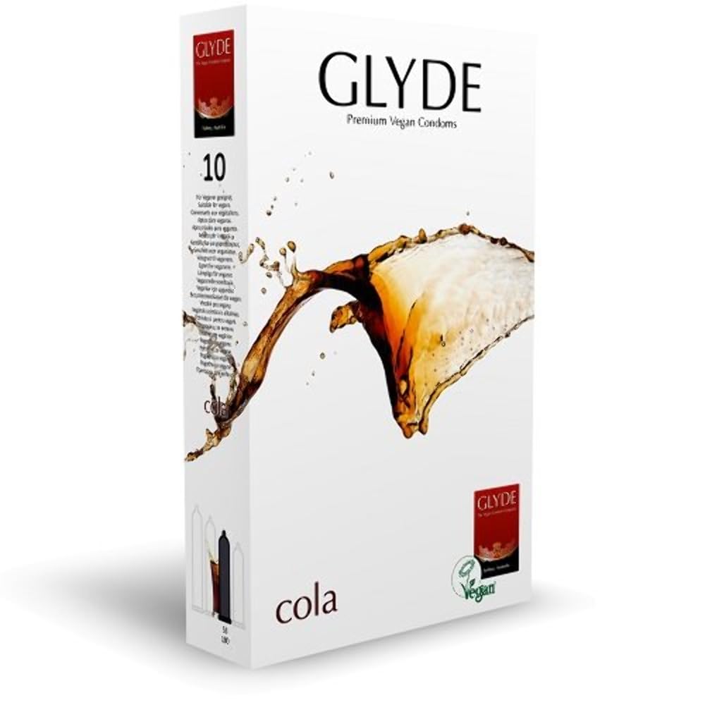 Glyde Ultra Cola 10 Black Condoms with cola Flavour, Certified with the Vegan Flower