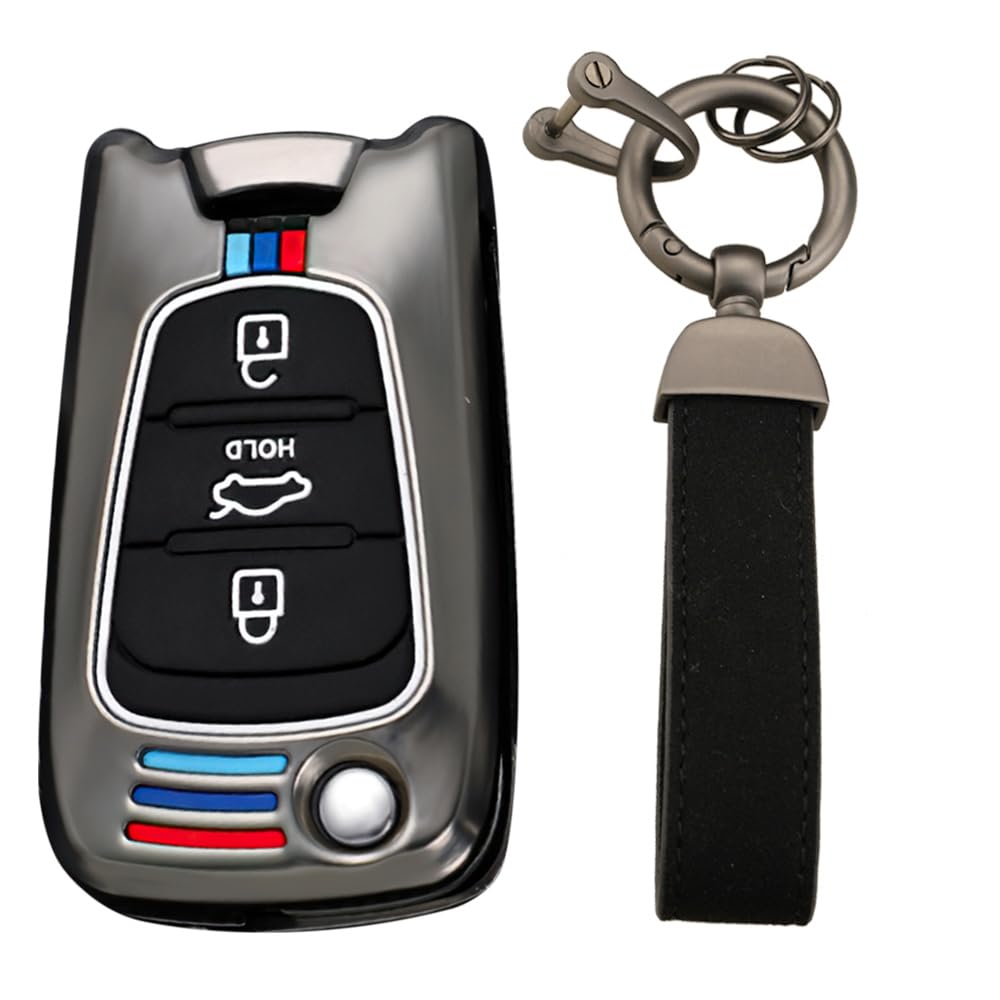 KUNIO Car Key Fob Cover fit for Hyundai i30 i20 i10 ix20 ix35 fit for Kia Ceed Sportage Soul Rio Picanto key fob cover Metal Cover Key Cover key cover case B Black