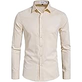 DELCARINO Men's Long Sleeve Button Up Shirts Solid Slim Fit Casual Business Formal Dress Shirt