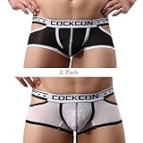 2 Pack Men Boxer Briefs Shorts Hollow Cut Out Trunks Underwear 863 (Medium, white/black)