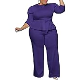 ThusFar Plus Size 2 Piece Outfits for Women Blazer Top Long Sleeve Long Pants Sets Casual Elegant Business Suit with Belt