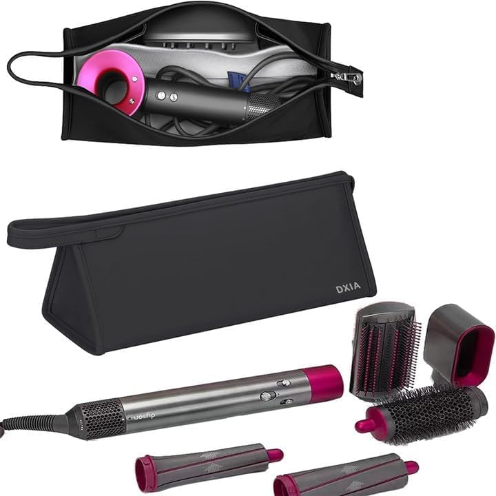 DXIA Waterproof Hairdryer Dryer Storage Bag, Hairdryer PU Leather Case Portable Travel Sleeve Bag, Organizer Portable Dustproof Storage Bag Travel Case, for Dyson Supersonic Hair Dryer (Pure Black)
