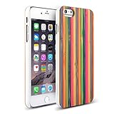 iPhone 6 Plus Case , Swees® [Nature & Me Series] Genuine Natural Bamboo Wood Backplate with Colorful Vertical Stripes Texture and Rubberized Hard PC Frame Protective Case for iPhone 6 Plus (5.5 inch)