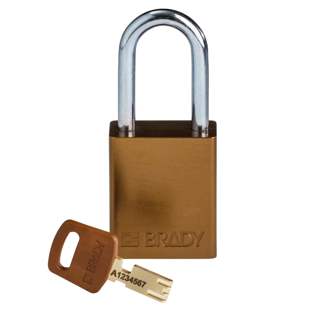 Brady SafeKey Padlock Aluminum - Lockout Padlock with Key - Lockout Tagout Security Lock for Indoor and Outdoor Use - Shackle Height 38.10 mm - Keyed Differently - Brown