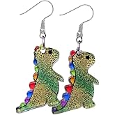 Blue Drop Dinosaur Earrings Cartoon Colorful Leopard Print Dinosaur Drop Dangle Fun Acrylic Animal Earrings for Women Party Jewelry