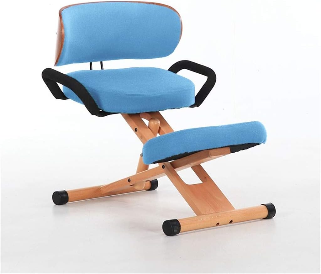 Wuzhengzhijia Solid Wood Correction Posture Chair, Ergonomic Anti-hump And Anti-myopia, Adjustable Back Correction Stool Neck Pain And Spine Tension Relief Knee Chair (Color : Sky blue)