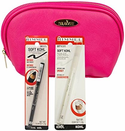 Rimmel 'Soft Kohl Kajal' Eye Liner Pencil Kit with Two Colors Jet Black and Pure White With Hot Pink Draizee Cosmetic Bag