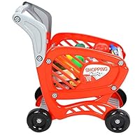 Mootea Shopping Cart Toy, Kids Children Mini Shopping Trolley Set Role Play Toy with Fruit Food Accessory(Red)