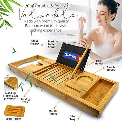 Chapter92 Extendable Bathtub Tray, Bath Tray with Glass, Tablet and