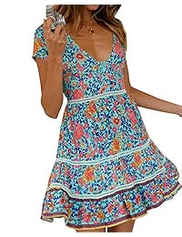 Style Dome - Vestido corto de verano para mujer, diseño floral, sin mangas, sin mangas, para la playa