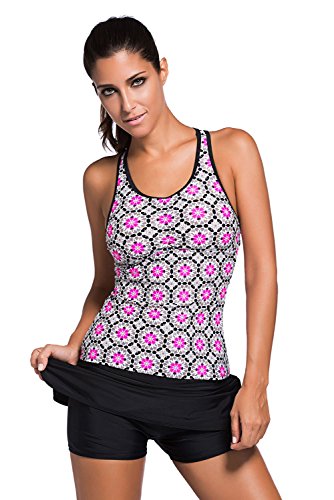 Aleumdr Women's Abstract Print Racerback Tankini Skirt Skort Swimsuit S - XXXL