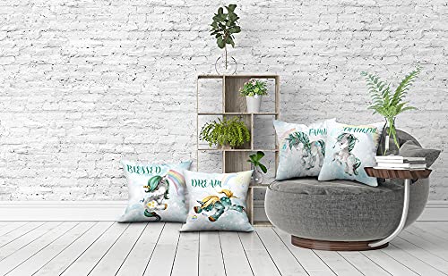 Throw Pillow Covers,Teal Unicorn Pillowcase,Decorative Pillows,Outdoor Pillow Covers, Pillow Covers 18x18,Throw Pillows,Couch Pillows,Unicorn Pillows,Unicorn Decor for Girls Room,Bed Gifts Set of 4