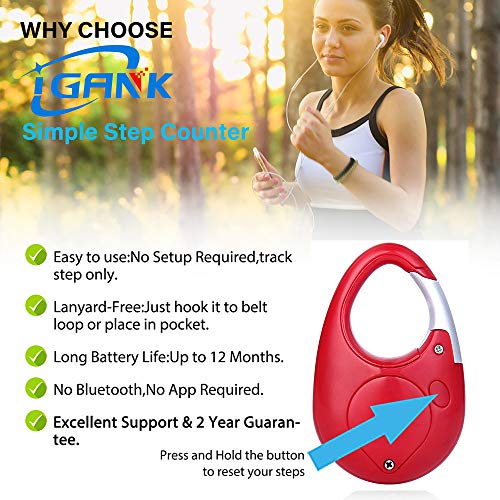 iGANK Simple Walking Pedometer Step Counter for Men Women Kids (Red) - Thumbnail 2