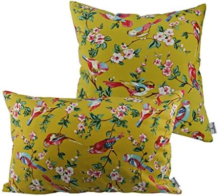 Thanksliving Birdsong And Fragrant Flowers Taperstry Decorative Pillowcase Cushion Cover Throw Pillow Cover 18" x 18"/45 x 45 &amp; 16" x 23"/40 x 60 Cm (Set Of 2), Yellow Color