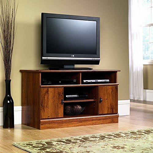 Premium TV Stand Entertainment Console Rack Rear for up to 47" inch and 95 lbs TV with Shelf for Modern Contemporary Home Living Room Spaces. Cinnamon Abbey Oak Finish Color