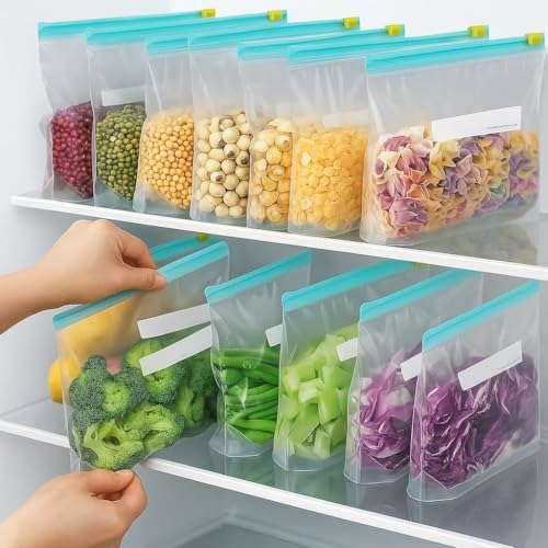 Saco Hermético 20 Unidades Tamanho 20cm x 10cm - Saco Para Congelar Premium, Armazenar e Organizar Alimentos no Freezer e Geladeira com Zip Duplo Reforçado, Reutilizável e Livre de BPA | Livre de BPA, Reutilizável, Vedação Hermética, Anti Vazamento, Zip Reforçado