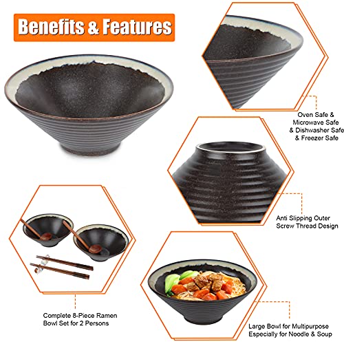 ARTISENO Ceramic Ramen Bowl Set 2 Sets of 60oz Japanese Ramen Bowl