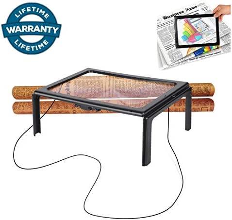 3X Hands-Free Full Page Reading Magnifier With LED Lights for seniors, Foldable Magnifying Glass with Light Desktop Lamp for Close Work, Sewing, Cross Stitch, Inspection, Repair, Crafts