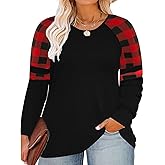 CARCOS Plus Size Tops for Women Long Sleeve Raglan Tops Flower/Tie Dye/Camo/Aztec/Leopard Print T Shirts Tunic Fall Xl-5Xl