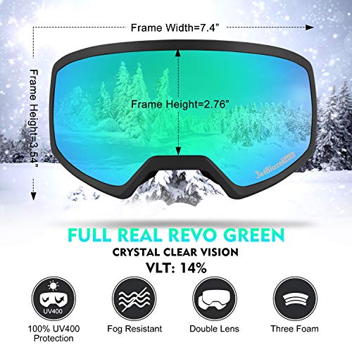 JetBlaze Ski Goggles, OTG Snowboard Goggles (Green)