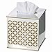 Creative Scents Diamond Lattice Tissue Box Cover Square - White and Gold Tissue Box Holder with Bottom Slider - Decorative Cube Tissue Holder for Bathroom - White Bathroom Decor