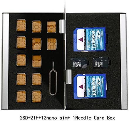 Myymee 2 SD Card Holders + 2 TF Card Holders+ 12 Nano Sim Card Holders+1 Needle,Metal Aluminum alloy SD Card Holder Case Mobile Phone Memory Card Storage Case Silver