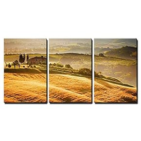 3 Piece Canvas Wall Art - View of Typical Tuscany Landscape - Modern Home Art Stretched and Framed Ready to Hang - 16"x24"x3 Panels