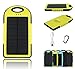 5000mAh Solar Battery Panel Dual USB Port Rain-resistant, Dirtproof and Shockproof Portable Charger Backup External Battery Pack Power Bank for iPhone 5S, 5C, 5, iPhone 4S, 4,iPad Air, Mini (Apple Adapters not Included) Samsung Galaxy S5, S4, S3, S2, Note 3, Note 2, HTC New one, M7, Android Smartphone and Tablets, Window Phones and More Other Devices(Yellow)