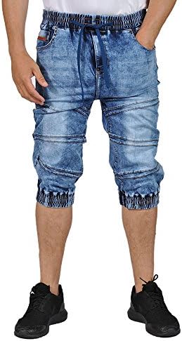 Doce Jeans Mens Denim Elastic Waist Cuffed Bottom Capri