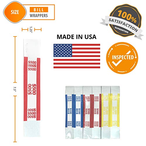Money Bands Currency Sleeves Straps - Made in USA (Pack of 3000) Self-Adhesive Assorted Money Wrappers for Bills Color Coded Wraps Meets ABA Standards, 7.5 x 1.25 inches - Counter Recyclable Kraft Pap - Thumbnail 4