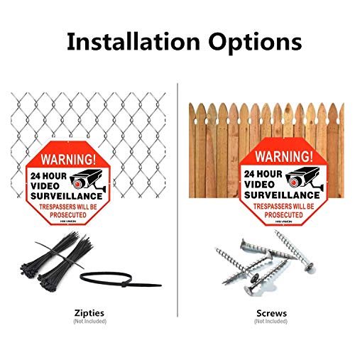 HISVISION Video Surveillance Sign 2-Pack, No Trespassing Metal Reflective Warning Sign,UV Protected & Waterproof, 12"x 12" 0.40 Aluminum Indoor Or Outdoor Use for Home Business CCTV Security Camera - Thumbnail 4