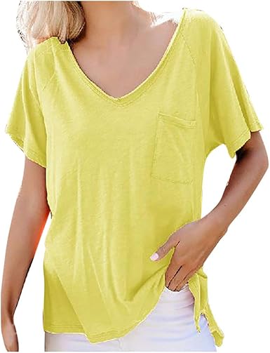 Camisetas de Verano para Mujer Casual Tops Color sólido V ...