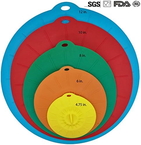 Silicone Lids 12,10, 8 ,6 ,4 inch for Bowls, Cups, Pots, Pans , Skillets Microwave[Set of 5] and Food Safe Covers