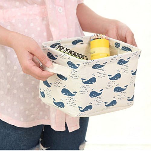 Linghang Linen Desk Storage Box Foldable Cotton Blend Linen Storage Bins , Home Office Sotrage, Whale