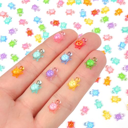 200pcs Mini Resin Turtles Luminous Tiny Turtle for Crafts Dollhouse Miniatures Mini Resin Things Animals for Fairy Garden Micro Landscaping Decoration Home Decor, 10 Colors(0.31 * 0.47inch，Medium)