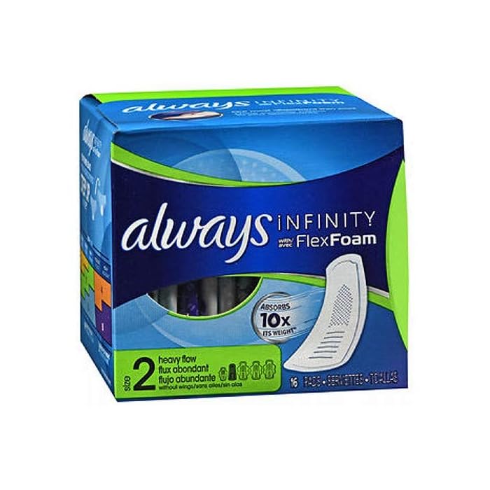 Always Pads Size 2 Infinity With Flex Foam 16 Count Heavy Flow (2 Pack)