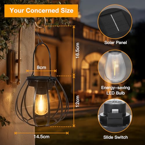 Dehobo Outdoor Solar Lanterns – Pot Shape Solar Lamp IP65 Waterproof 2 Pieces – Metal Solar Lights Outdoor Garden Vintage Hanging for Garden, Balcony, Camping and Decoration, Halloween