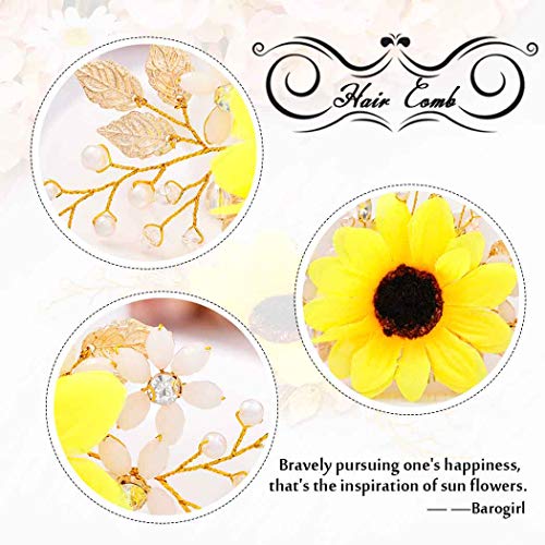 Barogirl Bridal Sunflower Hair Comb Clip Crystal Bride Gold