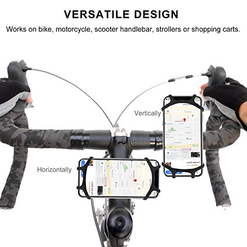 Bike Mount, WAAO Universal Bicycle Phone Holder, Adjustable Silicone Handlebar Rack for Samsung Galaxy S9/S8 Plus, All 4.0"-6.0" Phones, Ideal for Road Mountain Bikes Motorcycle