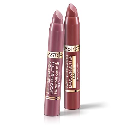 ASTOR Soft Sensation Lipcolor Butter Matte, 027, Elegant Nude, 1er Pack (1 x 3 g) + Soft Sensation Lipcolor Butter Supreme Ca