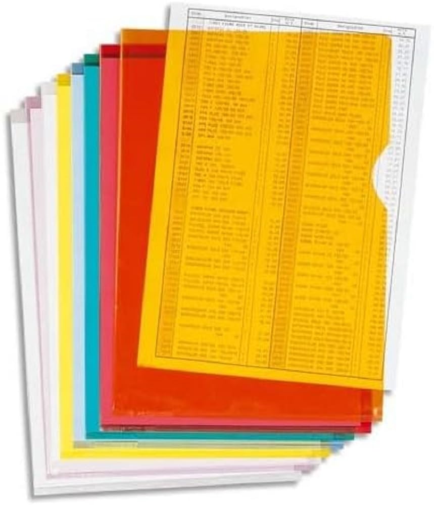 Exacompta - Ref 661200E - PVC Cut Flush Folder - Suitable for Holding A4 Documents, 0.1mm Clear PVC, Top & Right Openings, Cut Out for Easy Opening - Assorted Colours (Bag of 100)